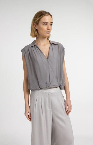 Yaya Bluse OA. Wickeloptik, Bändchen - gray