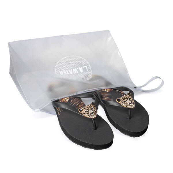L.A. Waters BLACK CHEETAH SLIPPERS
