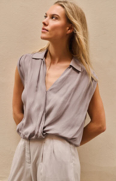 Yaya Bluse OA. Wickeloptik, Bändchen - gray