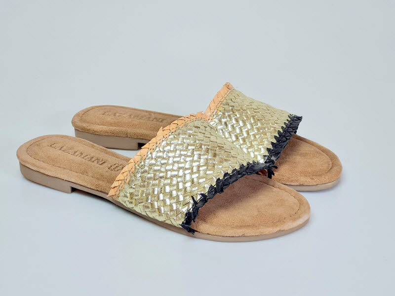 Lazamani Pantoffel Flecht gold