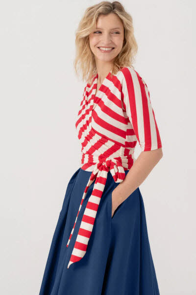 Marianna Deri Fashion Bella Wickelshirt Streif Rot-creme