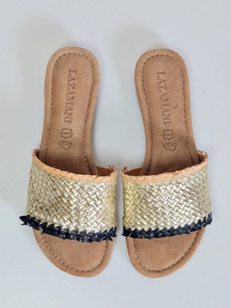 Lazamani Pantoffel Flecht gold