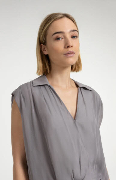 Yaya Bluse OA. Wickeloptik, Bändchen - gray