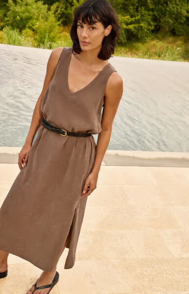 Yaya Kleid V-Ausschnitt washed brown