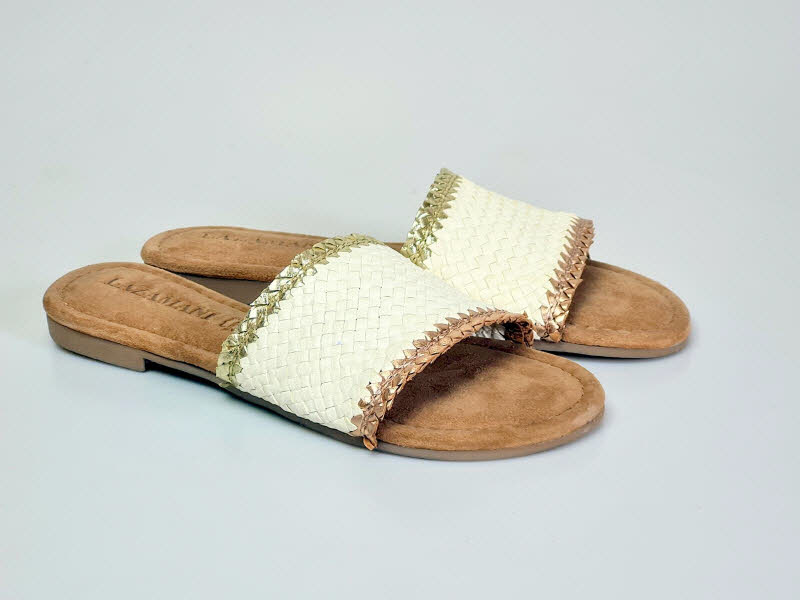 Lazamani Pantoffel Flecht creme