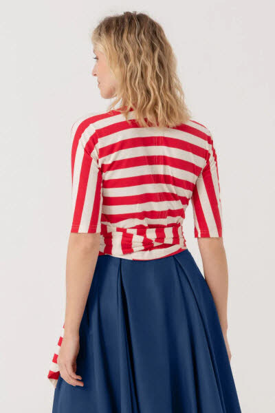 Marianna Deri Fashion Bella Wickelshirt Streif Rot-creme