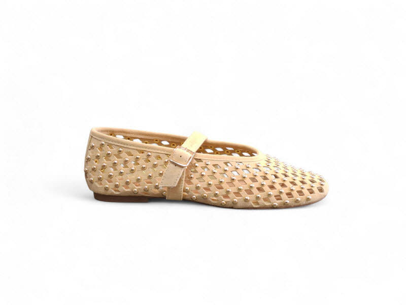 Inuovo Ballerina gelocht mit Nieten - Beige