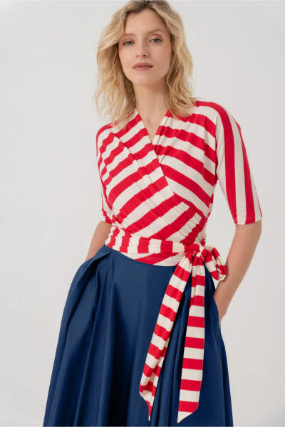 Marianna Deri Fashion Bella Wickelshirt Streif Rot-creme